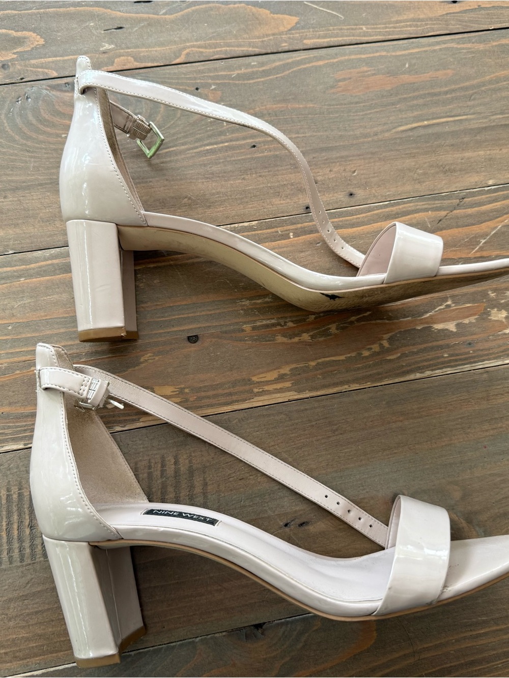 Nine West Patent Blush T-Strap Block Heel Sandals